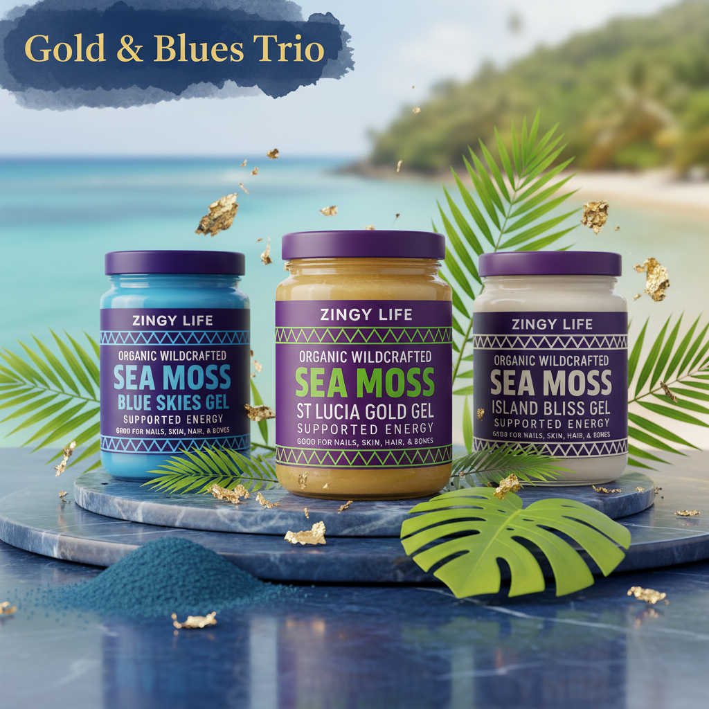Gold & Blues Trio Sea Moss Bundle - St Lucia Gold, Blue Spirulina