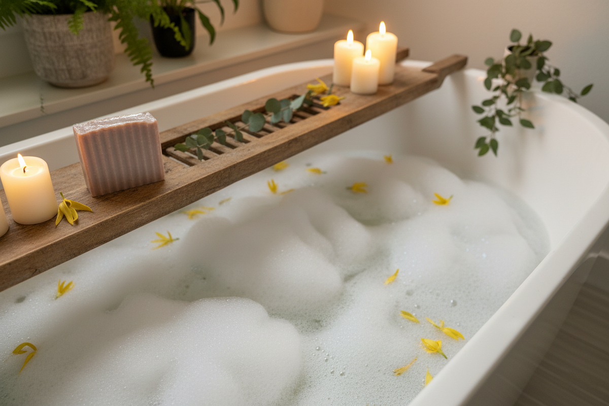 Sandalwood Ylang Ylang Soap Bath Scene