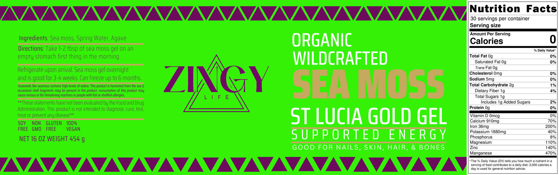 Organic Wildcrafted Gold Sea Moss Gel Label