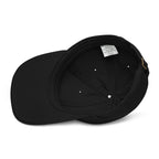 Side view of organic dad hat showing unstructured 6-panel design and eco-friendly cotton material