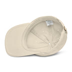 Side view of organic dad hat showing unstructured 6-panel design and eco-friendly cotton material